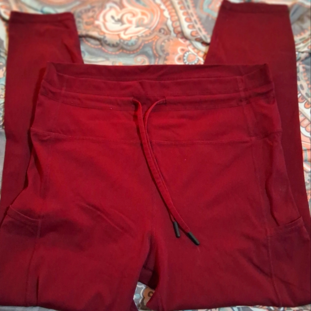 Zyia Size 12 Large Maroon Leggings With drawstring And Pockets